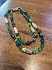 Vintage Green Art Glass Bead 28in Necklace 1960s Old Stock
