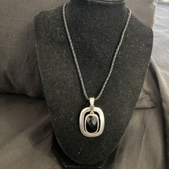 Vtg Espo 925 Sterling Silver Onyx & Mother Of Pearl (2) Charm Black Cord 16” 47G