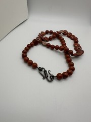 VTG Red Jasper? Necklace Silver Tone Round Stone Beaded Estate Sale 21In READ