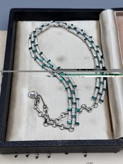 Vintage Necklace Green & Clear Rhinestone Art Deco Style 16.5” Choker