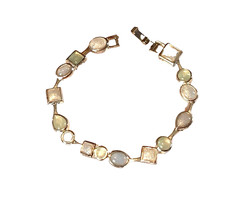 Vintage Silver Tone & Faux Moonstone Bracelet Dainty 80’s with Fold Over Clasp