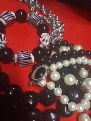 Vintage To Modern Black & White Jewelry Lot Plastic Metal Glass