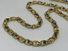 Vintage NECKLACE Chain Link w Clear & Blue Sapphire Rhinestones 22” L x 5.7mm W