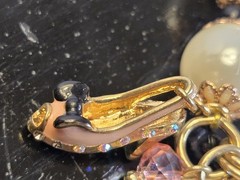 VINTAGE BETSEY JOHNSON PINK CORSET ENAMEL FINISH DANGLING CHARMS FAUX PEARLS…