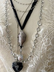 Vintage Fine Sterling Puff Fish Pendant Baroque Pearl Silk Sea Goth Necklace