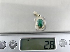 Vintage Southwestern Sterling Silver Malachite Cabochon Pendant 2.8g 7/8 Inch