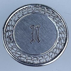 Letter N Initial Circle Brooch Pin Signed A & Z Ornate Brushed Sterling Silver