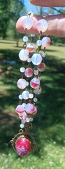 SALE VINTAGE EGYPTIAN SCARAB PENDANT VTG FUCHSIA GIVRE GLASS NECKLACE SET OOAK