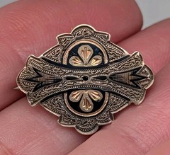 Antique Victorian Etruscan Revival Era 12kt Gold Filled Niello Brooch / Pin
