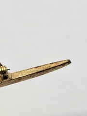 Vtg Sword Saber Brooch Dress Coat Kilt Pin Gold Tone AB Blue Rhinestone 3.5 In