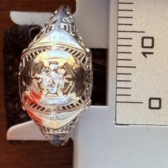 Ring-Antique, Art Deco, White Gold, Diamond, Old Mine Cut, Vintage Filigree