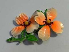 Vintage Orange Painted Flower Metal Earrings & Brooch/Pin Set