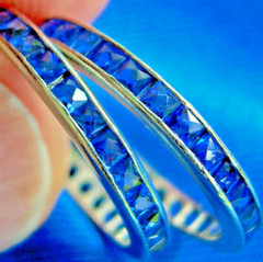 Original Antique SAPPHIRE Carre cut Band Deco PLATINUM Eternity Anniversary Ring