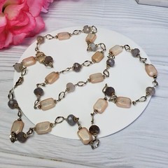 Pink & Smoky Gray Agate Stone Beaded Fashion Necklace