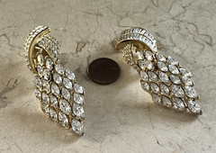 Vintage Ciner? Crystal Rhinestone Statement Drop Hinged Clip on Earrings 3″ Long