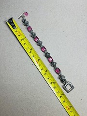 Ster Silver Artisan Crafted Bali Pink Bead & Silver Beaded Wire Bracelet 7” 30g