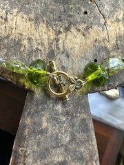 Vintage Green Prehnite- Green Spinel Beads-Flower Pendant Bead Necklace 19”
