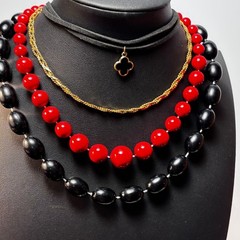 Necklace Lot Goth Witchy Black Red Vintage Acrylic Beads Metal Pendant Y2K