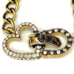 Vintage Juicy Couture Bracelet Gold Tone Link Rhinestone Heart Size 7 READ