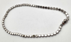 Silver Tone Rhinestone Tennis Choker 15in Box Clasp Square Set Vintage