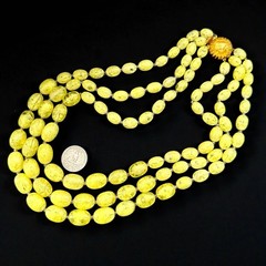 Austria Lucite Bead Necklace Yellow Multi Strand Mid Century Vintage Bib 18 Inch