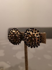 Vintage Handmade Studded Pins Beads Sequins Black/GoldOrnate Clip-On EarringsK49