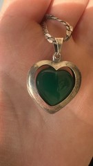 Vintage green malachite necklace sterling silver 925 heart pendant woman jewelry