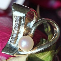 14k yellow gold slide pendant 7mm pearl 0.25ct diamond open heart 7.1gr N161B