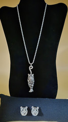 JTV Off Park Collection Crystal Tiger Pendant Necklace & Stud Earrings Set