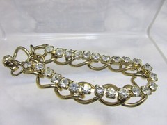 Vintage Sparkling Clear Rhinestone 7.5″ Bracelet Tennis / Chain Gold Plate