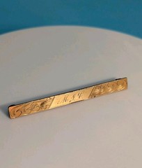Antique Victorian C Clasp Monogram MJC Etched Wind / Waves Bar Brooch Pin 2.25″