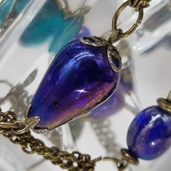 Vintage Art Glass Peacock Iridescent Venetian? Necklace 28″ Long Flapper Length