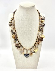 Vtg Estate Silver Bronze Gold Tone 24 Charms Necklace Glass Works Studio Style