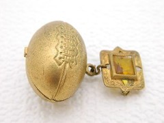 VTG Antique Gold Tone Topaz Rhinestone Football Dangle Pin Brooch C Clasp