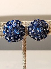 Vintage Handmade Studded Beads Blue Sequins Ornate Clip-On Screw Earrings K50