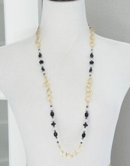 New Sterling Silver 925 Gold Over Black Stone Chunky Statement Necklace 36″