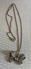 Vintage 925 Sterlling Silver Marcasite Bow Pendant Necklace 18″ Curb Link Chain