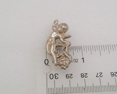 Vintage Silver Tone Angel Cherub Floral Brooch