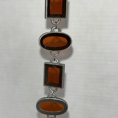 Vintage Bracelet Red Art Glass Retro Era Rectangle Silver Tone