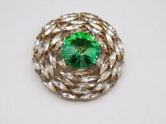 A343-VINTAGE PIN/BROOCH~WATERMELON STONE/CLEAR STONES~PRONG SET~UNIQUE!~1.75″