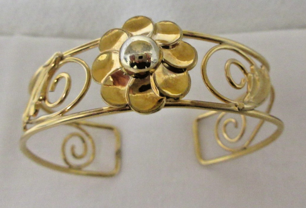 Vintage Barclay 1/20 12k Gold Filled Flower Cuff Bracelet 6 1/2″