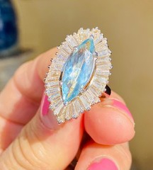 Vintage RING-DANT Platinum Aquamarine Diamond Ballerina Baguette Ring Pendant