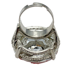 Lab Created 27mm plastic ruby adjust TOY ring 7.5 size 9 Silver plated Metal VTG