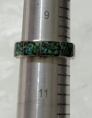 VERY OLD PAWN STABILIZED TURQUOISE SECTION DESIGNED 925 SILVER BAND RING SIZE 10