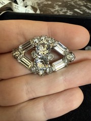 Vintage Silver Tone Kramer of NY New York Emerald Cut Rhinestone Brooch Pin 1.5”