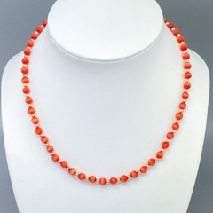 Red Cat Eye Beaded Necklace | Sterling Silver 925 | 16-17.75″