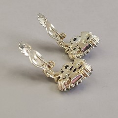 Vintage Rhinestones Earrings Clip On Aurora Borealis Climber Gold Tone 3/4″