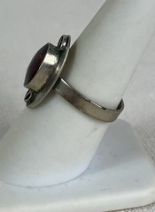 Vintage Silver Tone Amber Scroll work Adjustable ring