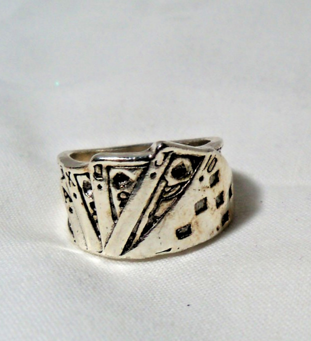Novelty Lucky Poker Ring Royal Flush Diamonds Sz 7.5 Unisex