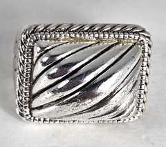 Vintage Large Chunky Square Scrollwork Bezel Silver Tone Watch Band Ring
